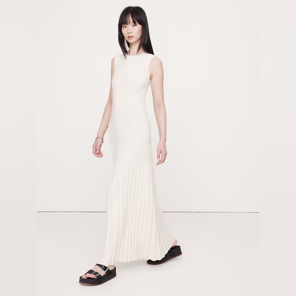 NWT! Banana Republic Iced Vanilla Ivory Sculpted Ribbed Backless Maxi Dress - XL - Picture 4 of 4